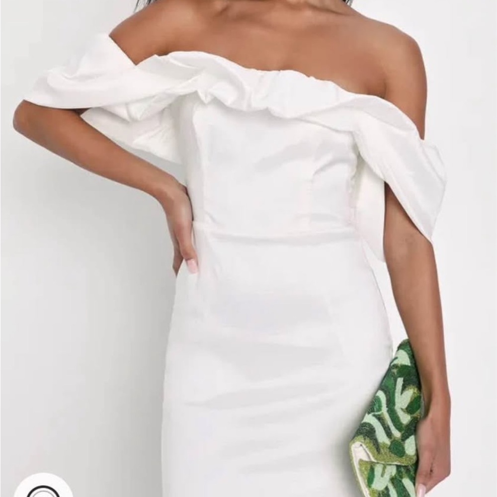 Lulu's White Off-Shoulder Ruffled Sheath Dress